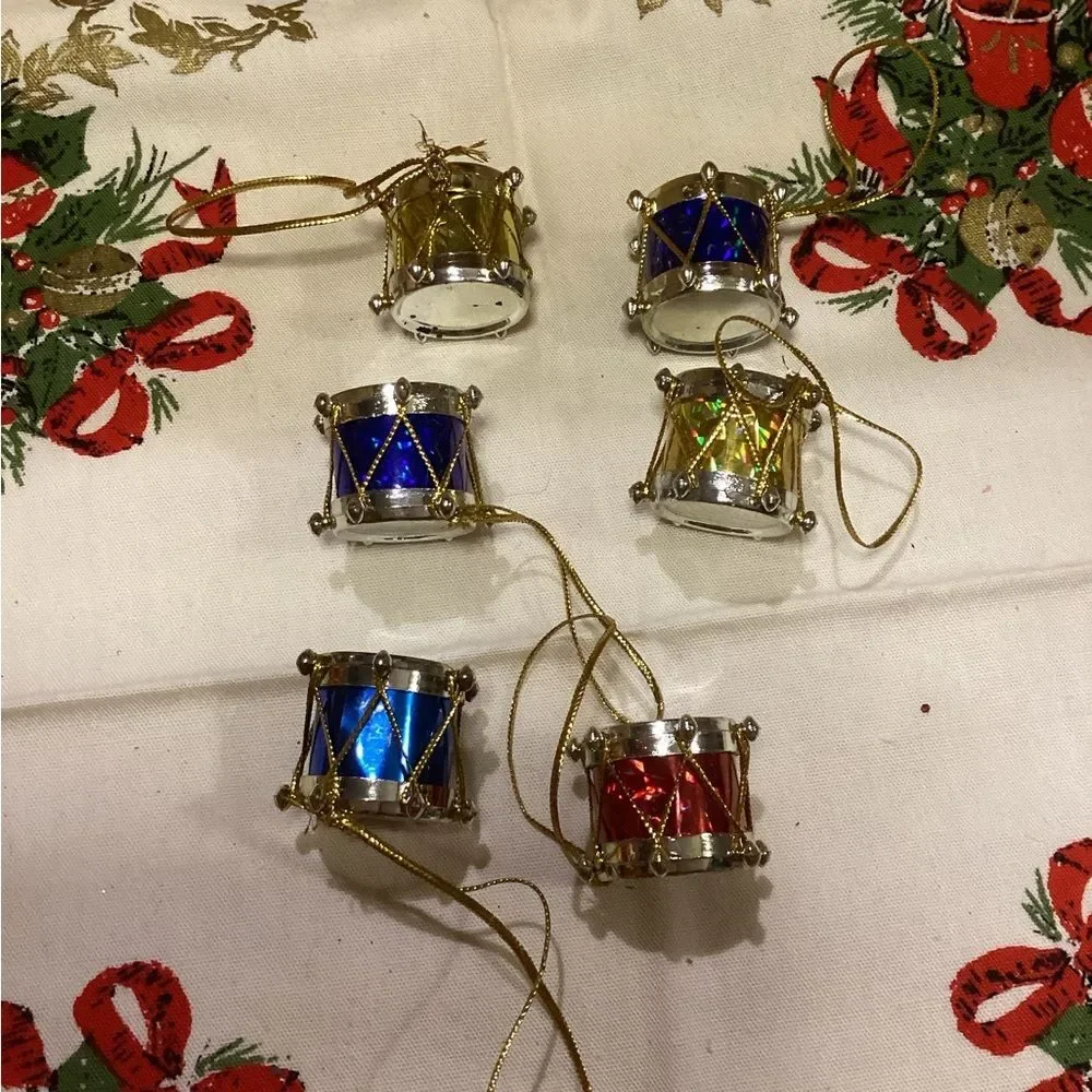 Christmas Glittery Drum Stick Pin & Ornaments Set 12 Pieces